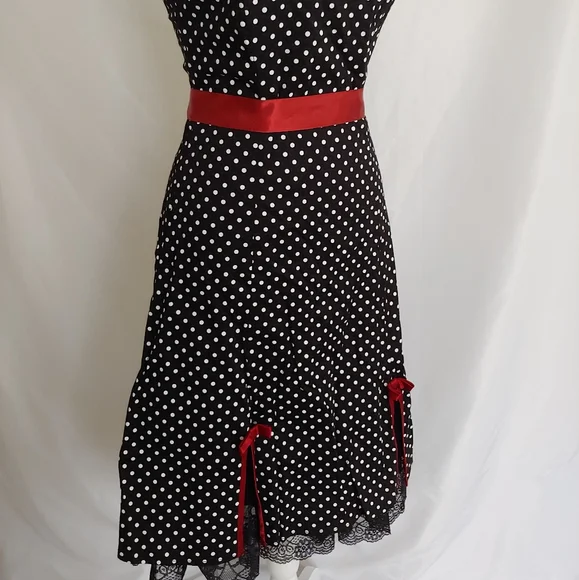 BCX Strapless Black White & Red Polka Dot Dress - Picture 6 of 8